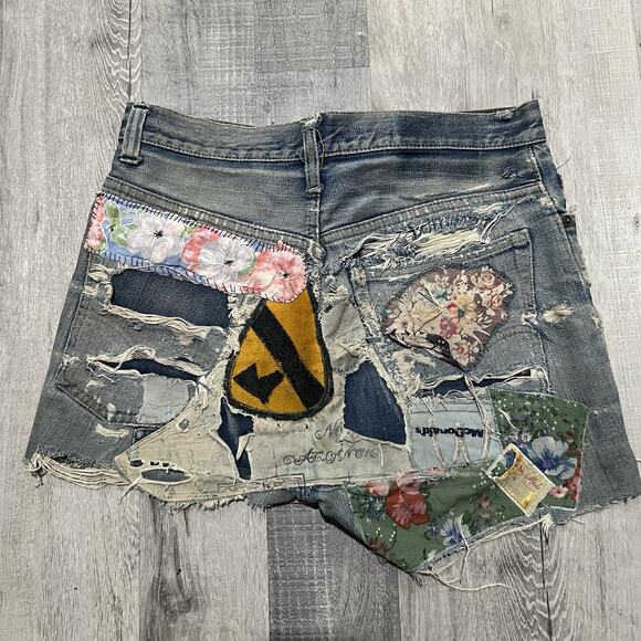 VTbiG Levis Patchwork Denim Shorts 1960s Big E Hippie Cut Off Jean Shorts 31 - Picture 1 of 9